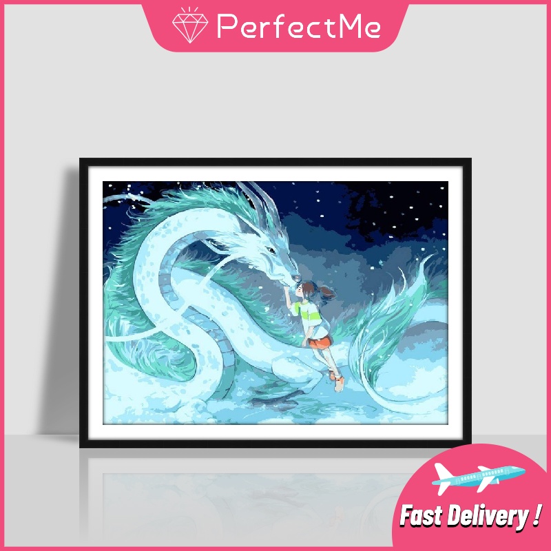 Bộ tranh đính đá 5D họa tiết hoạt hình cô gái/ rồng độc đáo DIY dùng trang trí nhà cửa