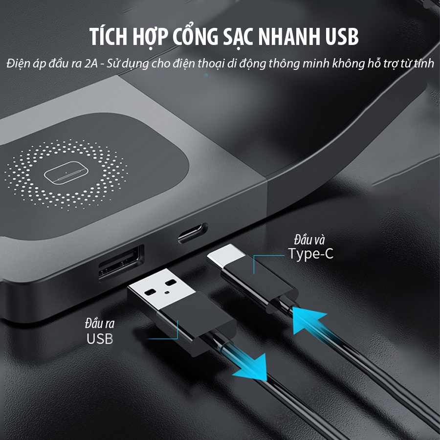 Đế sạc nhanh không dây từ tính 15w cho điện thoại, đồng hồ thông mình - sạc không dây đa năng 4 trong 1
