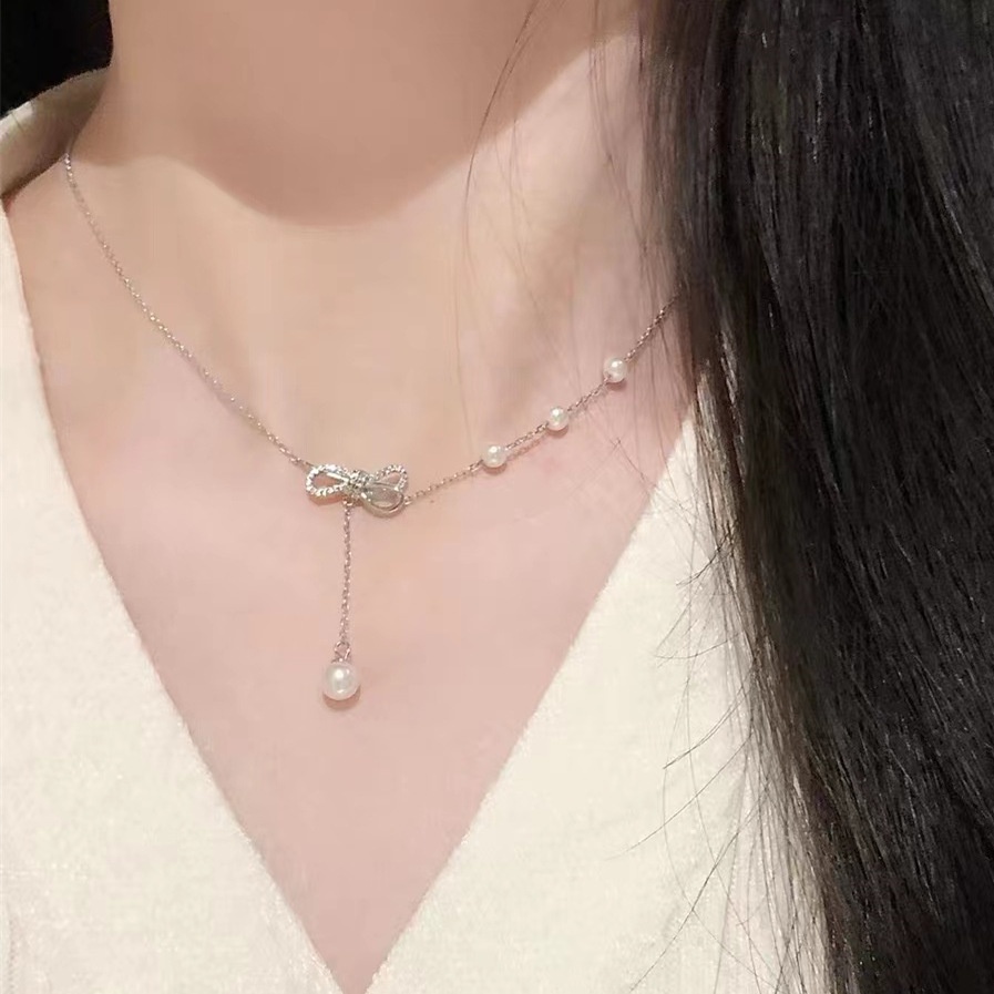 Dây Chuyền Mặt Nơ Đính Đá Zircon Thời Trang Hàn Quốc