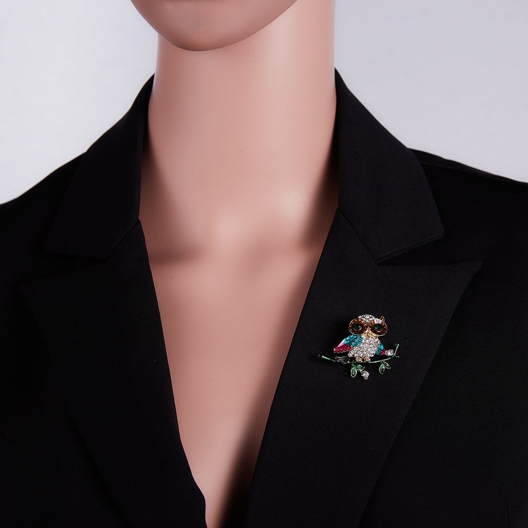 Ghim cài áo hình chim cú đính đá thời trang cho nữ