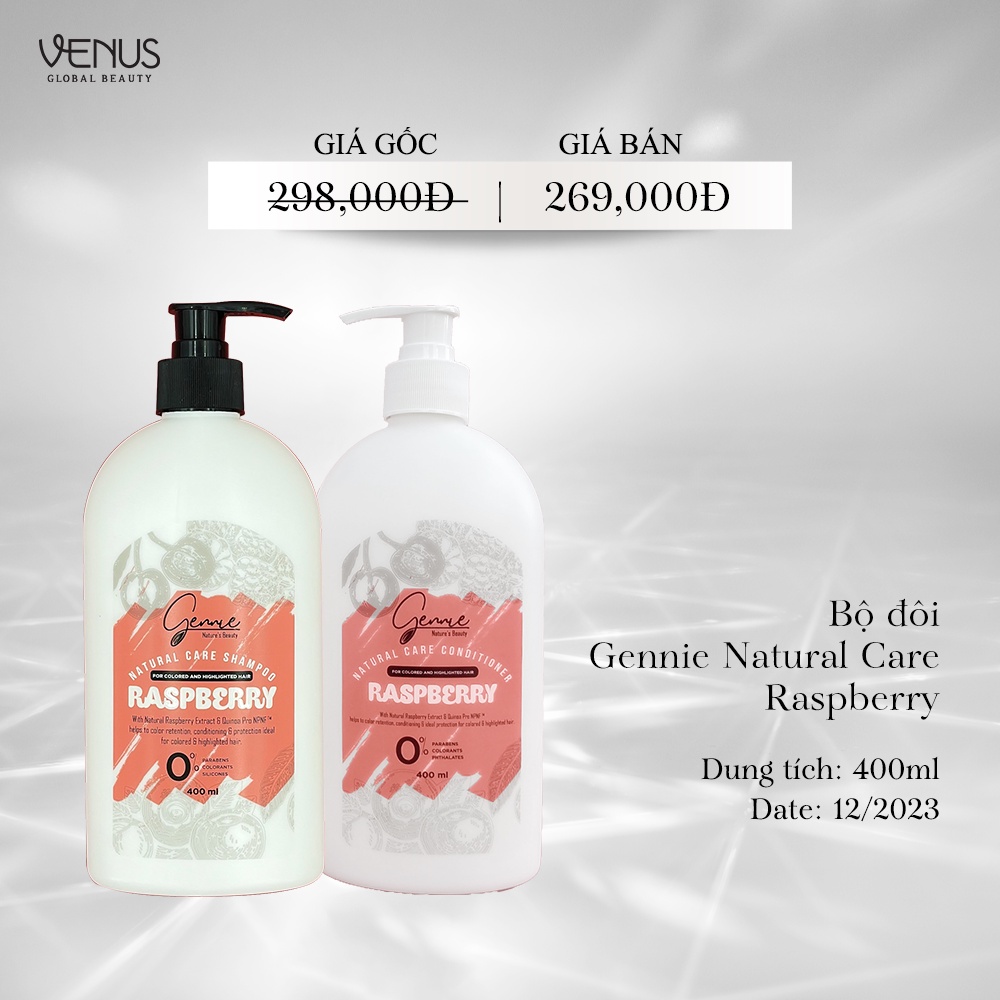 Bộ đôi dầu gội và dầu xả Gennie Natural Care - Raspberry for Colored &amp; Highlighted Hair 400ml