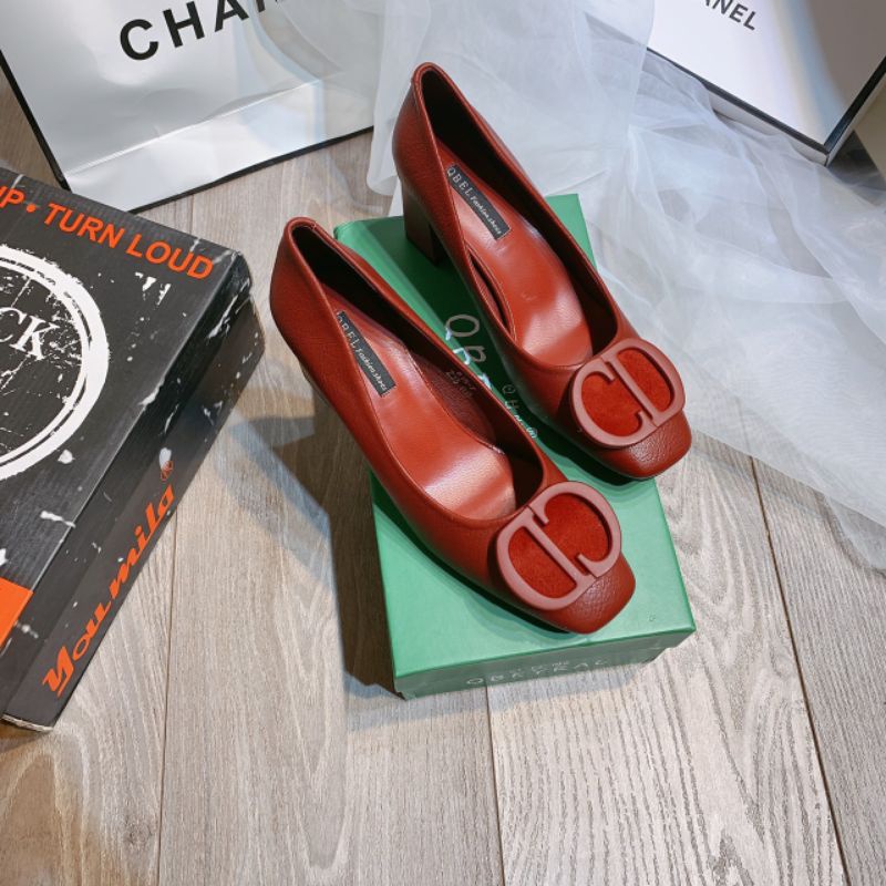 X(ẢNH THẬT) Giày Cao Gót Vuông 6p Khoá CD Da Thật Siêu Mềm QBEY Fullbox Cao Cấp