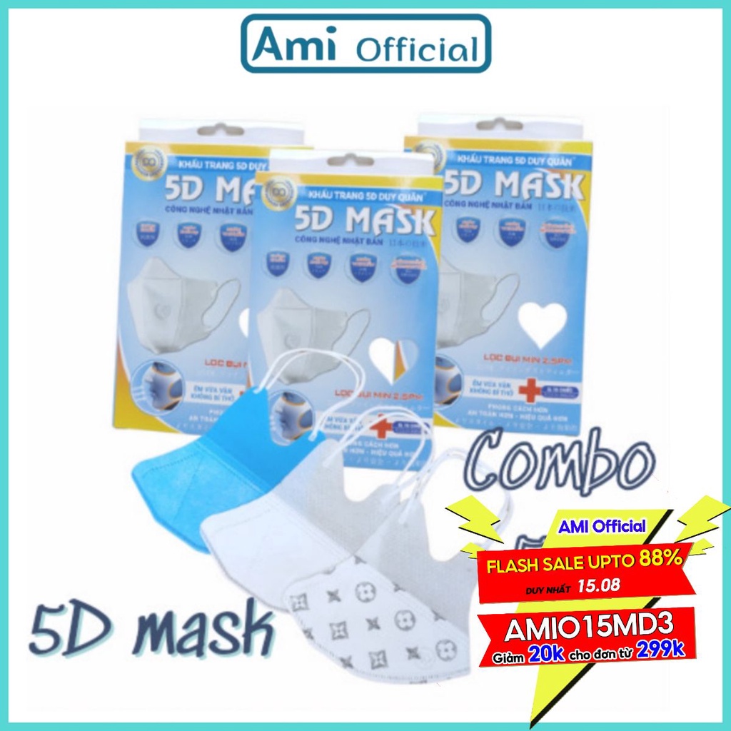 Khẩu trang 5D mask kháng khuẩn - combo 5 hộp  - ami official