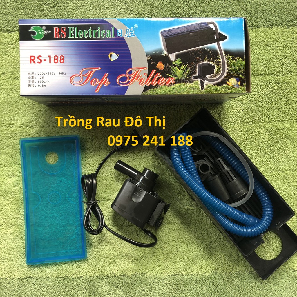 (TẶNG BÔNG LỌC) Máy lọc máng RS-188 cho bể cá, vừa bơm, vừa lọc, vừa thổi khí oxi + tặng bông lọc