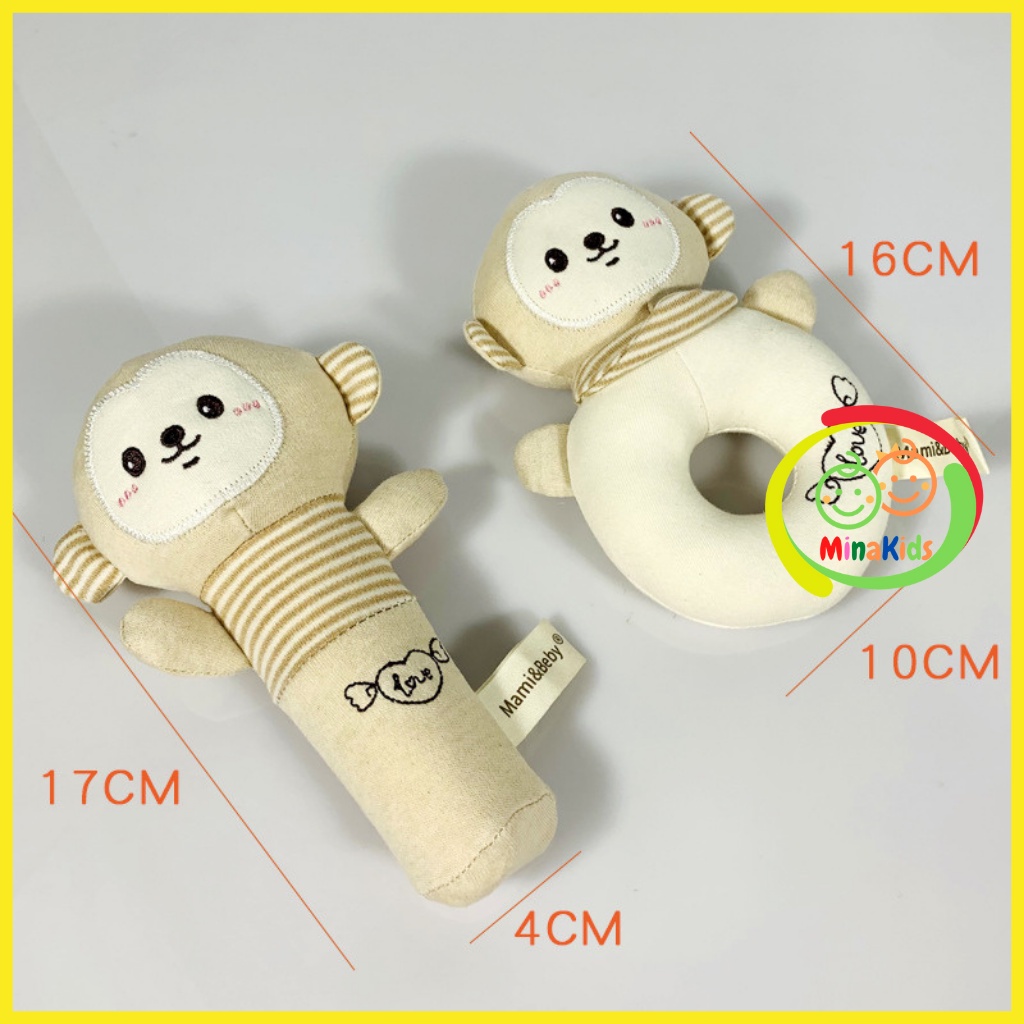 Thú Nhồi Bông Lục Lạc Xúc Xắc Cầm Tay Đồ Chơi Cho Bé Sơ Sinh MamiBeby 100% Cotton Organic An Toàn Cho Bé TCT21