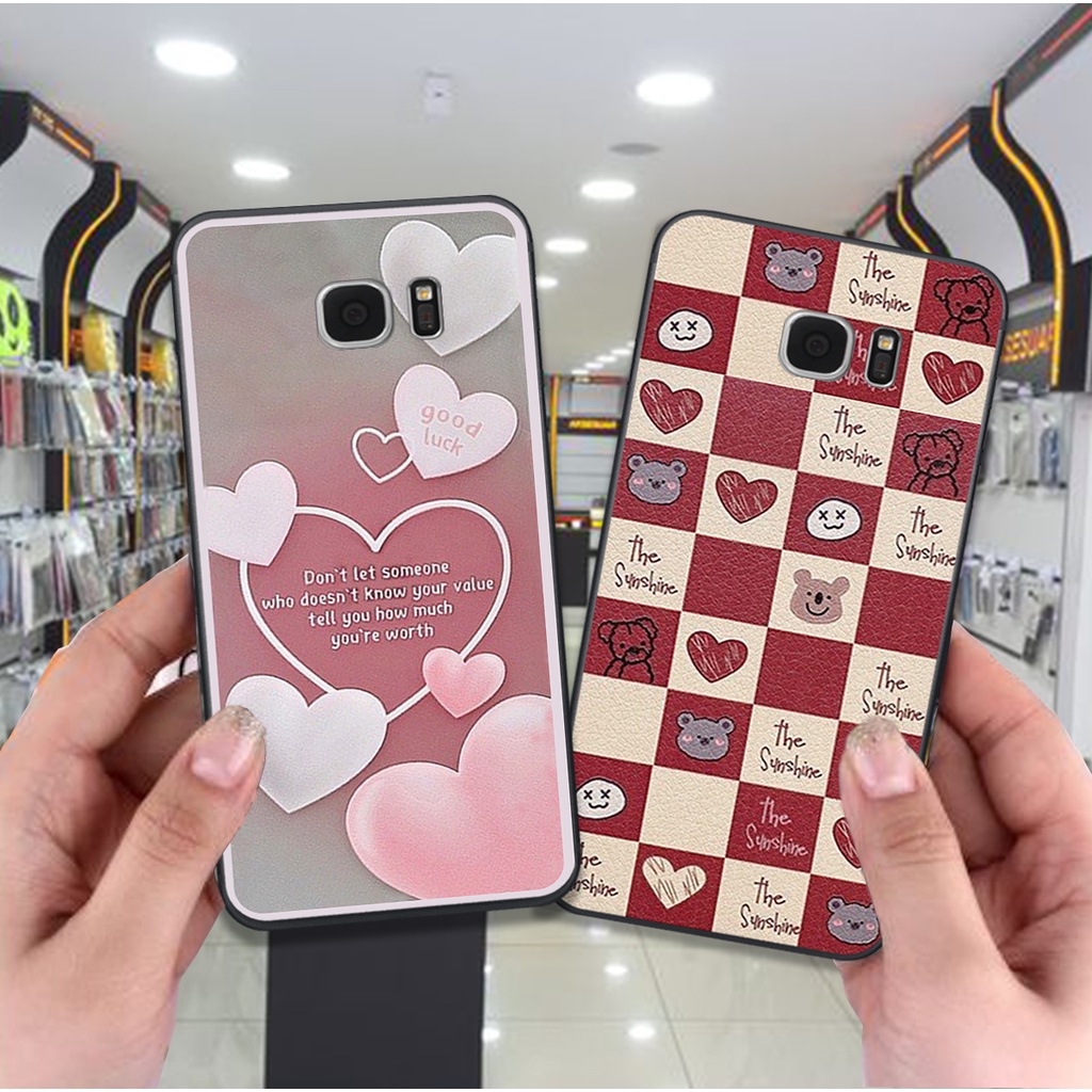 Ốp Samsung S6 / S6 EDGE / S7 / S7 EDGE in hình trái tim caro đen trắng , hồng cute xinh xắn dễ thương