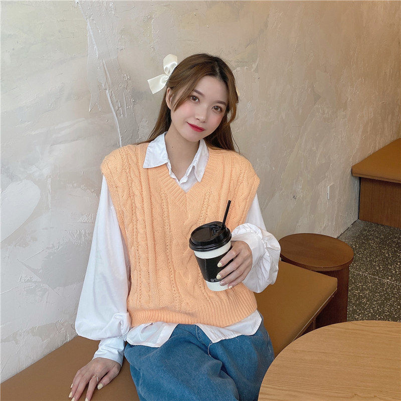 Áo Len Nữ Không Tay Cổ Chữ V Phong Cách Retro Nhật Bản
