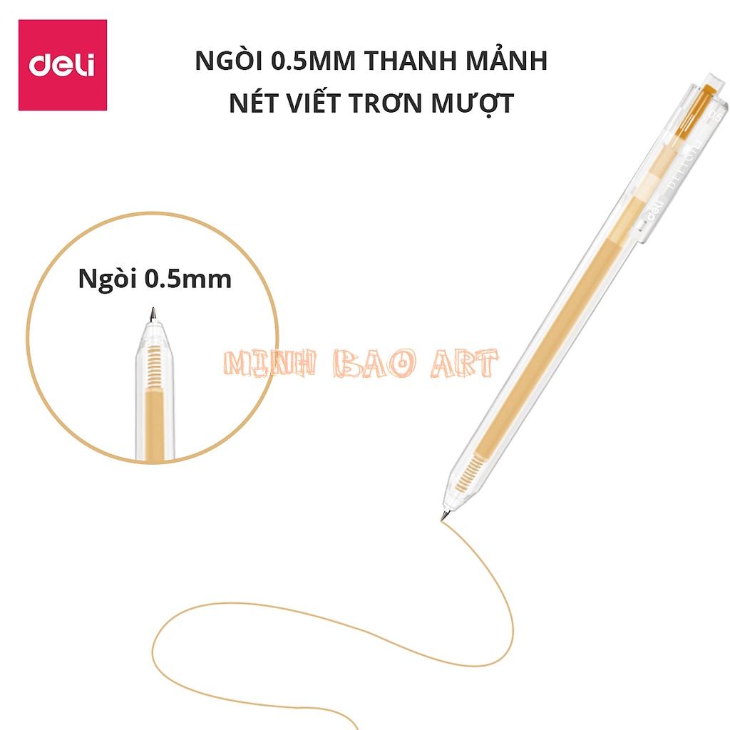 BÚT BI NƯỚC MỰC GEL BẤM NHIỀU MÀU 0.5MM DELI XINH XẮN NHANH KHÔ VIẾT ĐỀU TRƠN TRU LÂU HẾT MỰC CHẤT LƯỢNG CAO EG118
