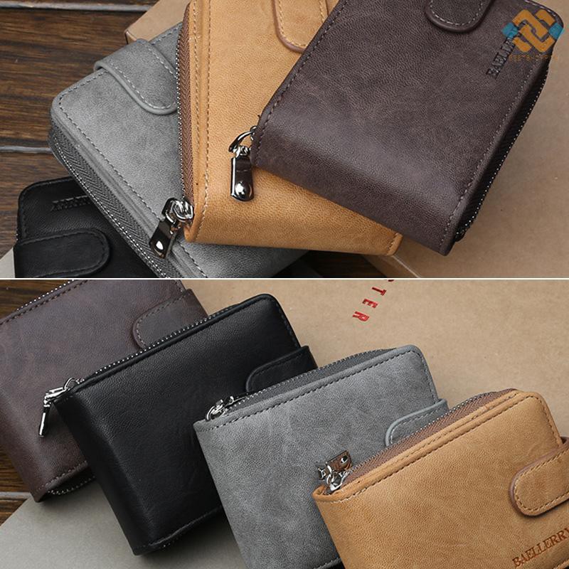 [BEST]Men Wallet Baellerry PU Leather Solid Short Foldable Large Capacity Multifunction Simple Business Money Clip