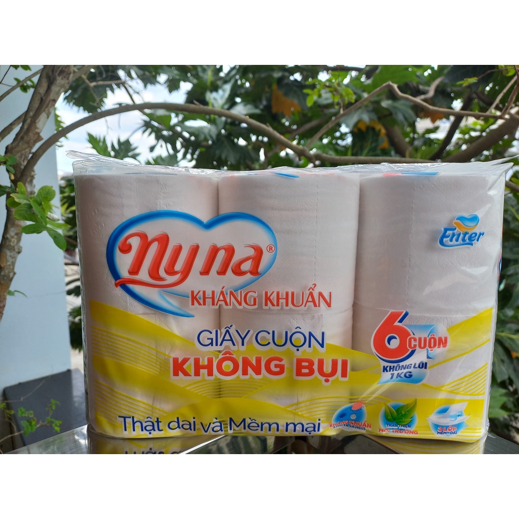 Giấy vệ sinh NyNa 3 lớp siêu mềm, siêu dai, kháng khuẩn, thấm hút tốt. GVS cuộn không lõi cao cấp không bột, không bụi.