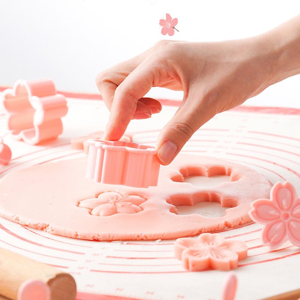 5 cái/bộ khuôn làm bánh cookie hình hoa anh đào nhật bản màu hồng/nhiều màu