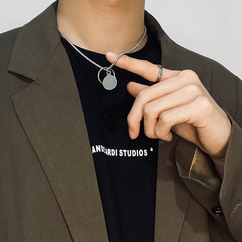 Dây Chuyền Thép Titan Phối Mặt Nhẫn Phong Cách Hip Hop