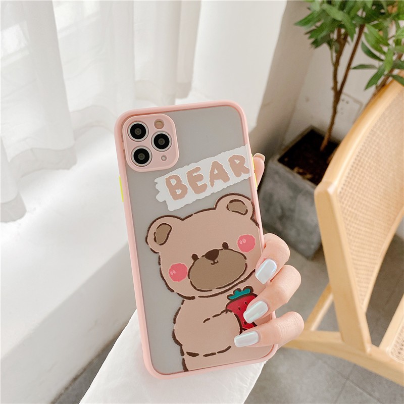 Ốp lưng Oppo Reno 5/a5s/A7/ A5 2020/ A9 2020/ A91/A3S/A92/ A31/ A53/A52 mẫu GẤU HỒNG BEAR NHÁM có viền bảo vệ camera xịn