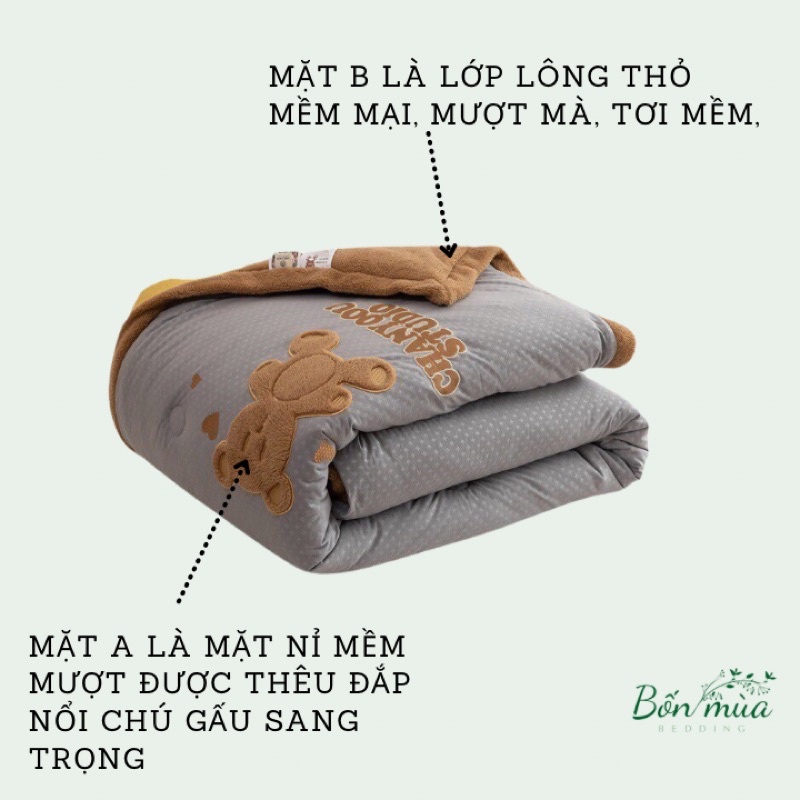 Chăn Lông Thỏ Chanyoou  Từ Bông Tơ Tằm Và Đậu Nành Siêu Xịn, kích thước 2mx2m3, cân nặng 4kg - nhập khẩu cao cấp