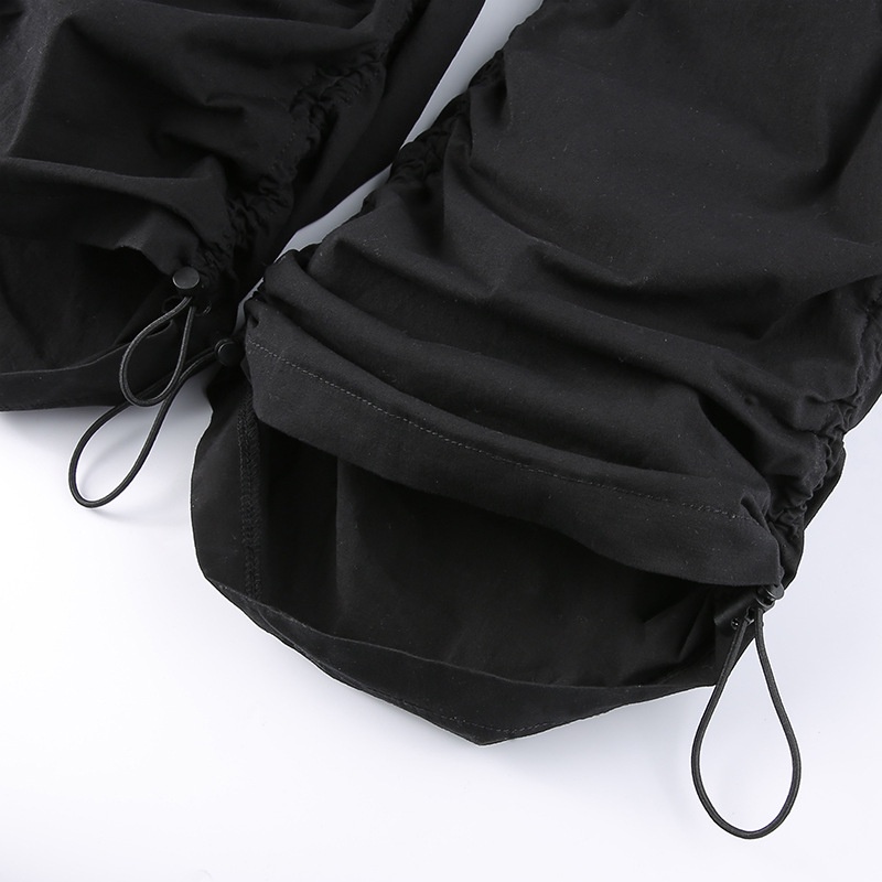 Quần Dài Lưng Cao Dáng Rộng Phối Dây Rút Thời Trang Đường Phố Cá Tính Cho Nữ