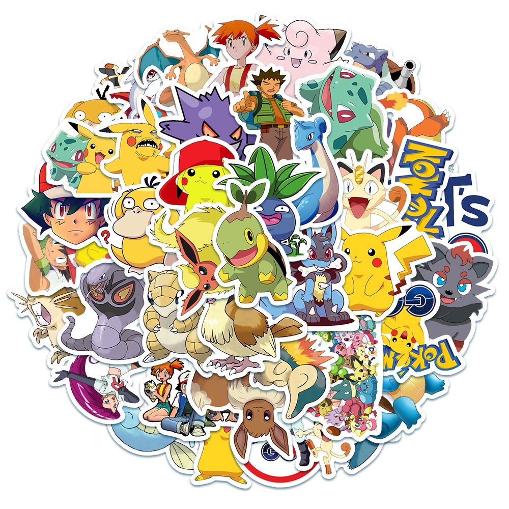 Bộ 50 Sticker Trang Trí Hình Các Nhân Vật Trong Phim Pokemon Dễ Thương