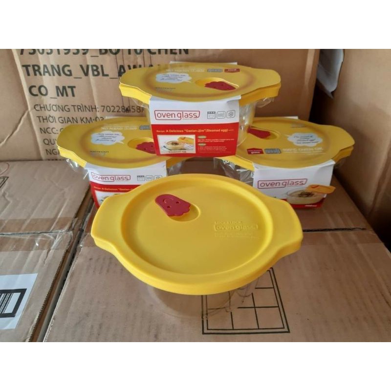 Hộp Thủy Tinh Lock & Lock 460ml Nắp Cao Su Màu Vàng