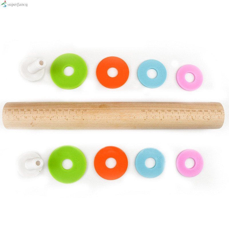Professional Kitchen Rolling Pin Non Stick Roller with Removable Thickness  Measuring Rings Adjustable Size Guides Roll