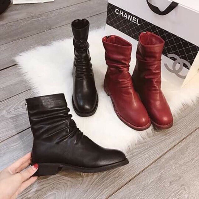 [Mã FASHIONGREEN15 giảm 10% tối đa 30k đơn từ 99k] Bốt boot ulzzang da nhăn cổ lửng hot trend 2 màu đen -kem | BigBuy360 - bigbuy360.vn