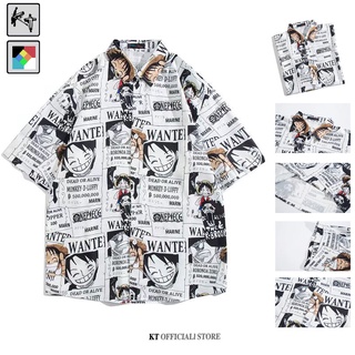 Áo sơ mi KT KT1194 tay ngắn dáng rộng in hoạt hình One Piece thời trang mùa hè dành cho cả nam và nữ