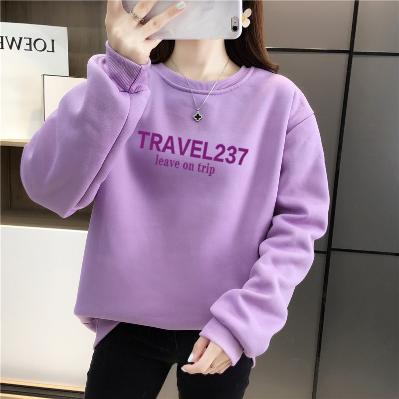 Áo Sweater Nhung Cổ Tròn Dáng Rộng In Họa Tiết Thời Trang Thu Đông Cho Nữ 238164 Real Shot 190g