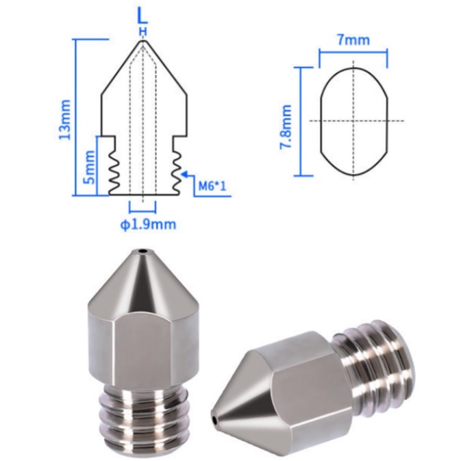 Đầu in, mũi in 3D MK8 Titan TC4 cao cấp cho máy in 3D, High Top quality MK8 Titanium Nozzle for 3D printers