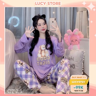 Đồ ngủ bộ pijama mặc nhà dài tay nữ chất cotton sữa mềm mát Lucy Store