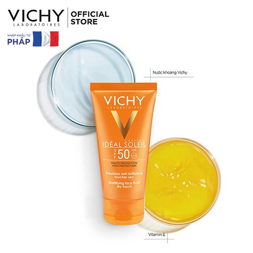 Kem chống nắng không nhờn rít SPF 50 UVA +UVB Vichy Capital Soleil Mattifying Dry Touch Face Fluid 50ml | BigBuy360 - bigbuy360.vn