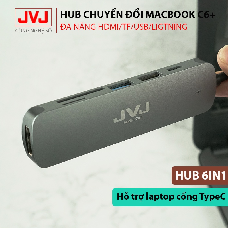 Hub type C JVJ C6 Plus 6 trong 1 cổng chuyển đổi chia cổng Type-C sang USB 3.0 SD, USB 2.0, Type C, TF, 4K HDMI