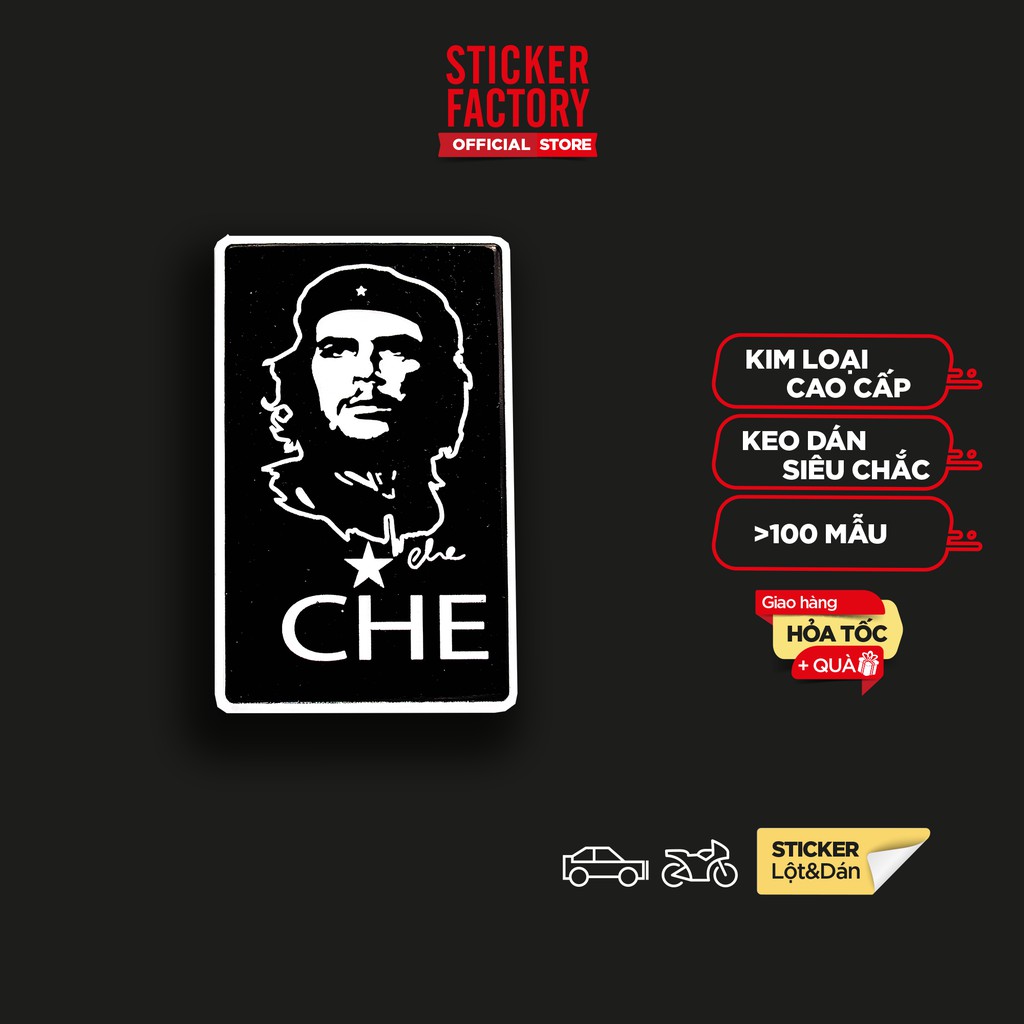 Sticker hình dán metal Che Guevara chữ nhật đen - STICKER FACTORY