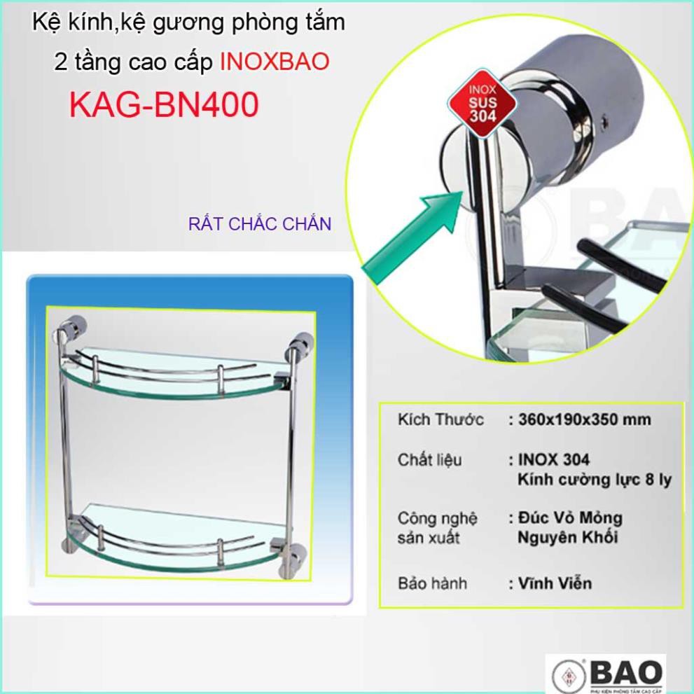 Kệ kính phòng tắm 2 tầng Inox Bảo KAG-BN400