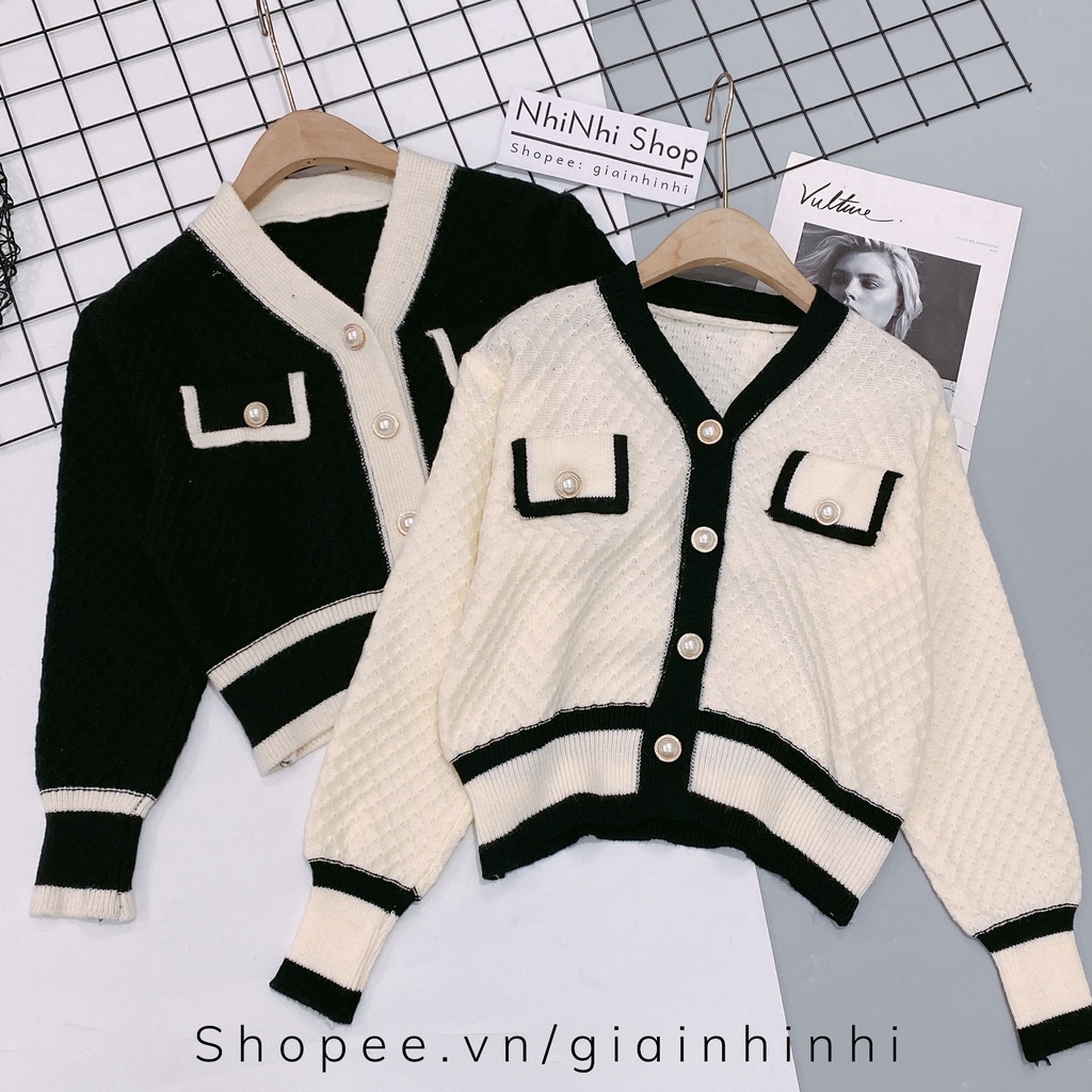 Áo khoác len cadigan viền đính nắp túi dáng ngắn AK1847 - NhiNhi Shop