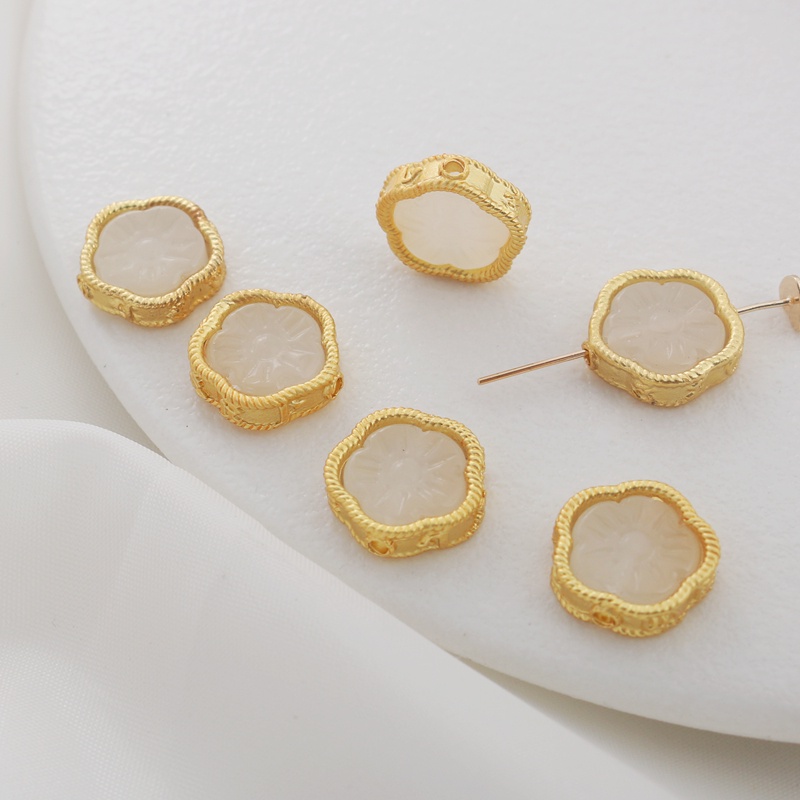 Hạt Ngọc Bích Màu Vàng Đồng Nhám 13mm Dùng Làm Trang Sức diy