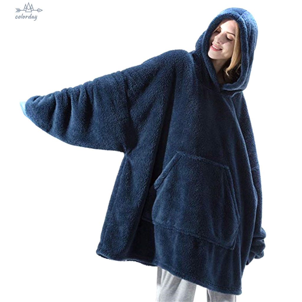 Áo hoodie kiểu chăn mền quá cỡ vải flannel hai mặt đáng yêu dành cho cặp đôi