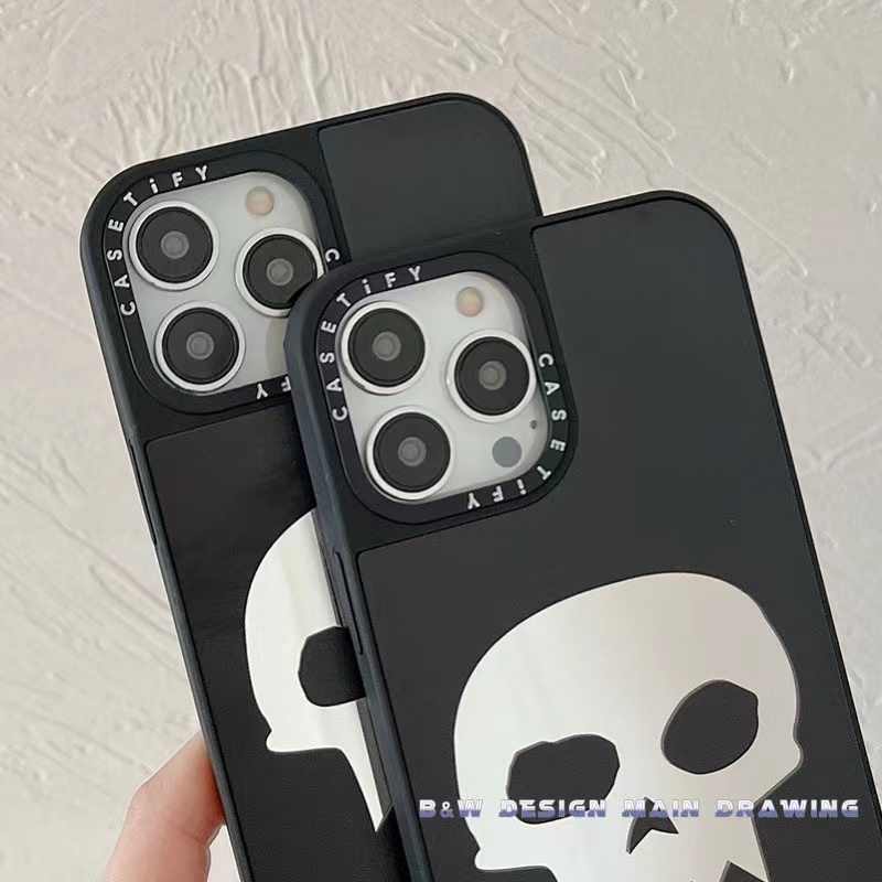 Ốp Điện Thoại Acrylic Chống Sốc Tráng Gương Hình Đầu Lâu Màu Bạc Dễ Thương Cho iPhone 13 12 11 Pro MAX X XS MAX XR 7Plus 8Plus