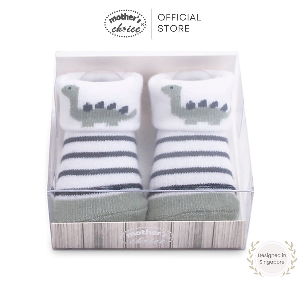 Hộp tất cho bé sơ sinh hộp đơn họa tiết khủng long Mother's Choice - chất liệu co giãn, mềm mại cho bé size 0-6M IT3943