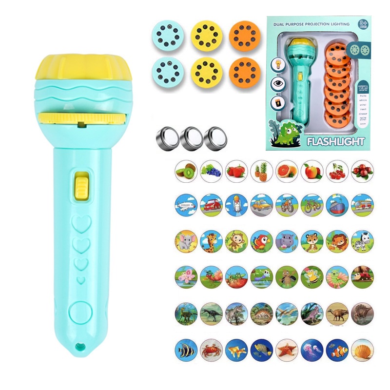 Đồ chơi đèn pin chiếu hình chiều phim 6-10 cuộn phim chủ đề động vật-hoa quả-giao thông-khủng long cho bé