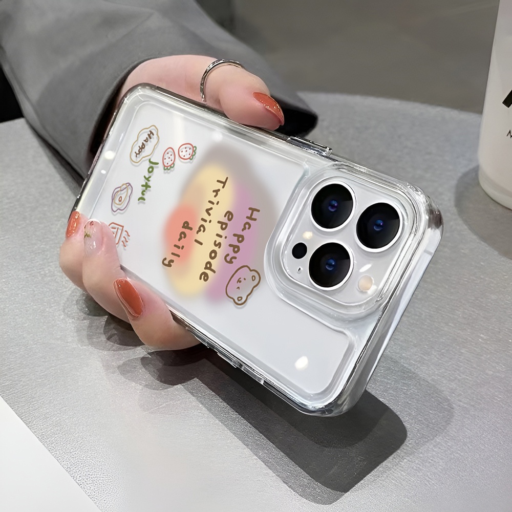 Ốp Điện Thoại Trong Suốt Họa Tiết Gấu Và Chữ Màu gradient Cho iphone 14ProMax 14Plus 13 11 12 7Plus X XR