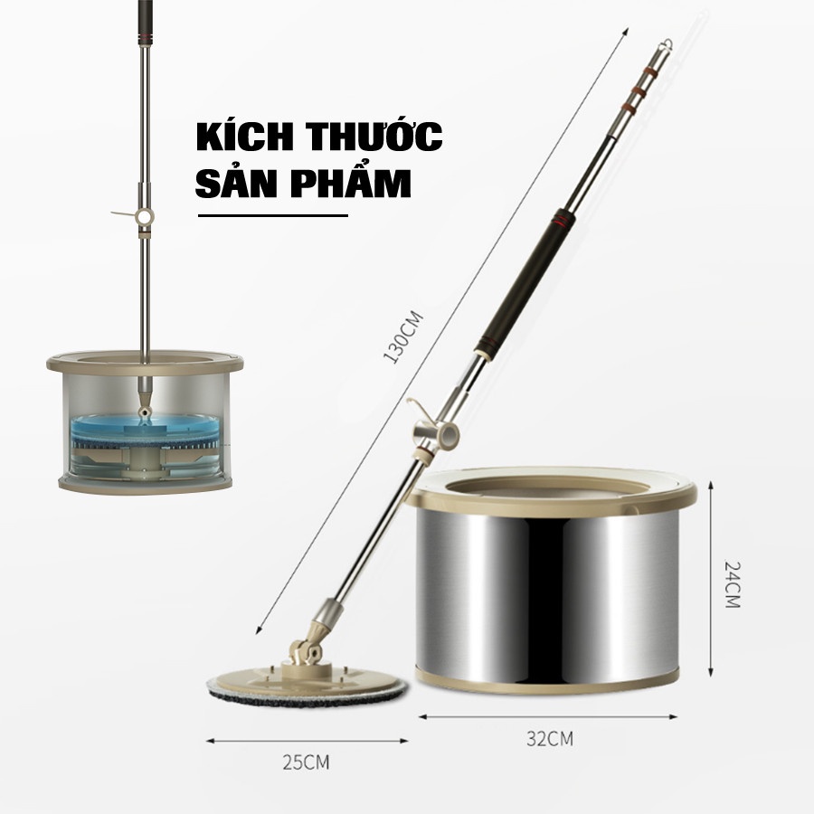 CHỔI LAU NHÀ THÔNG MINH 360 ĐỘ - INOX CAO CẤP THẾ HỆ MỚI - CÂY LAU NHÀ CHẾ ĐỘ TỰ VẮT - Siêu sạch, siêu bền