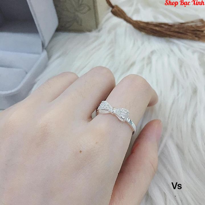 Nhẫn bạc nữ KWJ, hình nơ ổ đá hot mẫu mới.