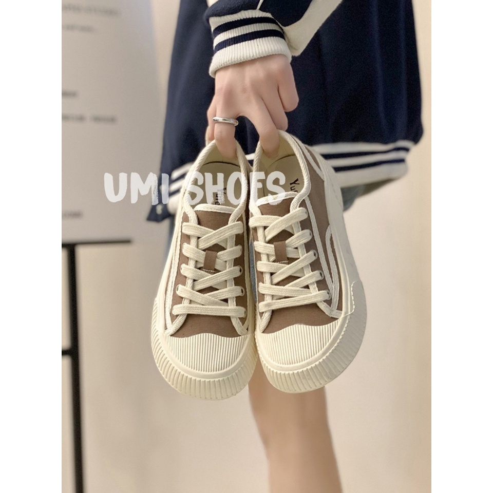 [LOẠI 1-SẴN] Giày Thể Thao Nữ Độn Đế Bằng Basic vải mềm buộc dây phong cách đơn giản màu trắng đen/kem mới hot đi học