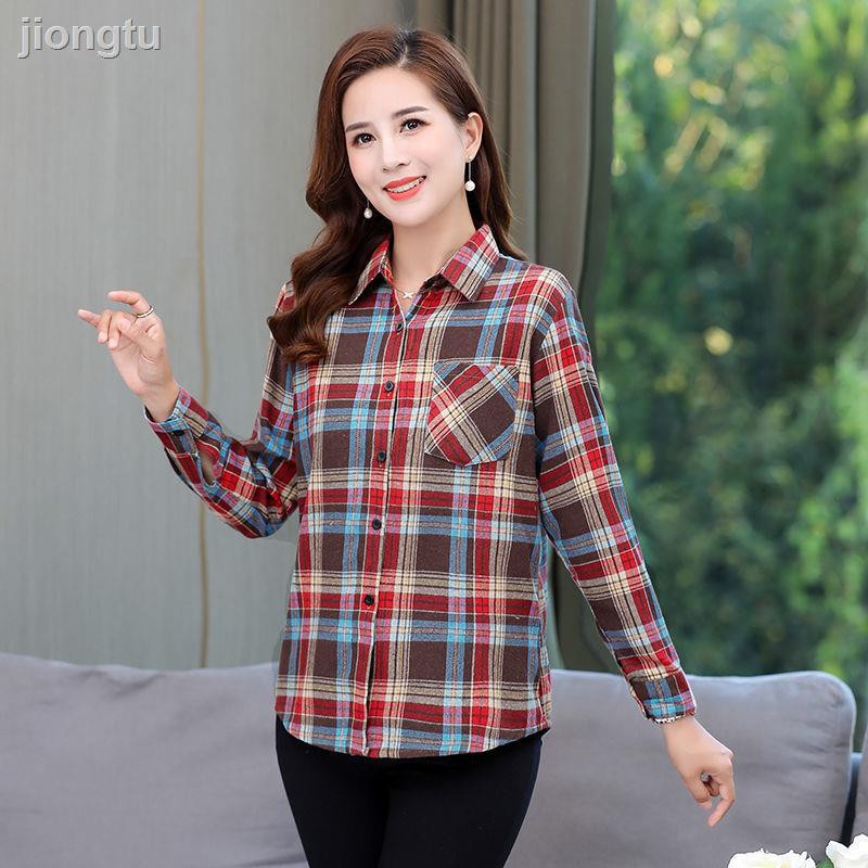 Áo Sơ Mi Cotton Dài Tay Dáng Rộng Thời Trang Xuân Thu Cho Phụ Nữ Trung Niên 40-50 Tuổi