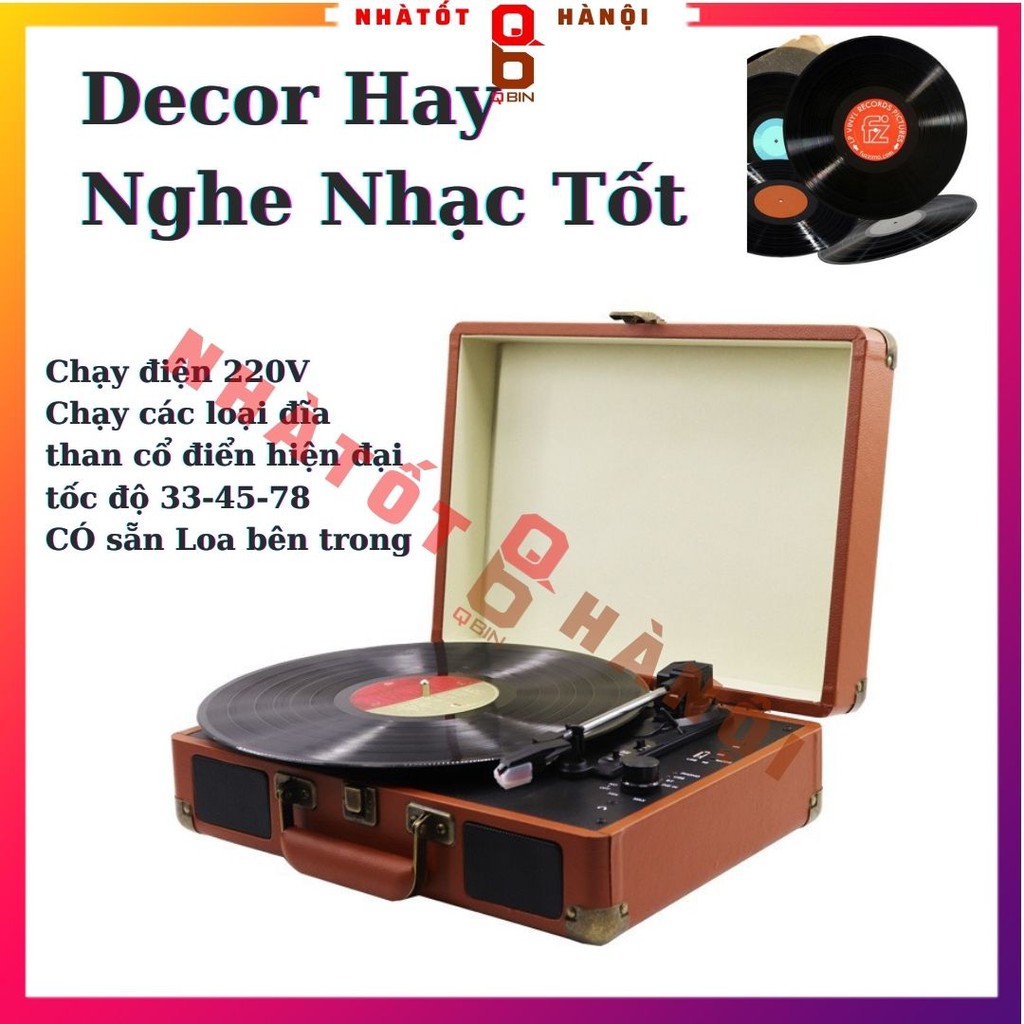 Mâm than đĩa nhựa vinyl LP đa năng dáng valy Chạy đĩa 33-45/78 có sẵn loa , nguồn điện AC 220V