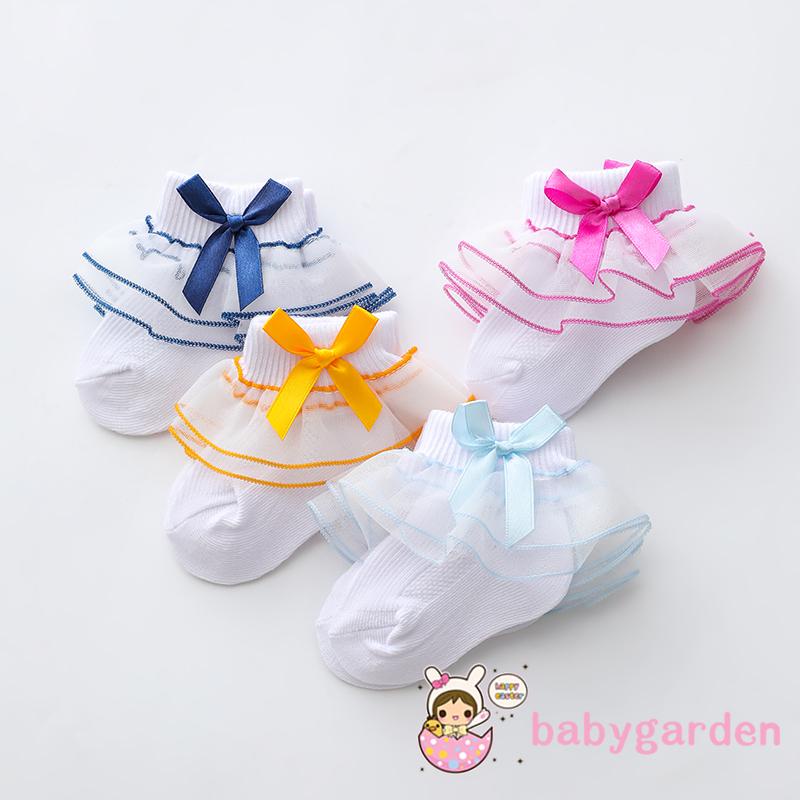 Vớ Cotton Phối Ren Lưới Đính Nơ Trang Trí Dành Cho Bé Gái 0-1 Tuổi