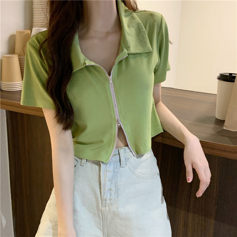 Áo thun cổ Polo ngắn tay khóa kéo thời trang nữ | BigBuy360 - bigbuy360.vn