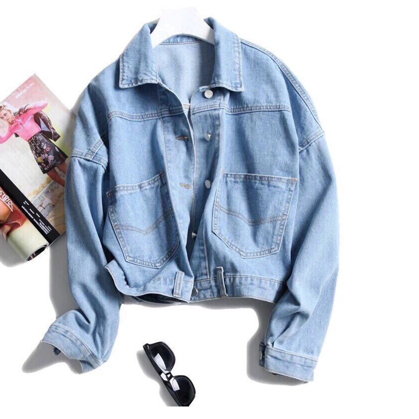 ÁO KHOÁC JEAN NỮ PHỐI CÚC SAU LƯNG THỜI TRANG XANH JEAN  3307