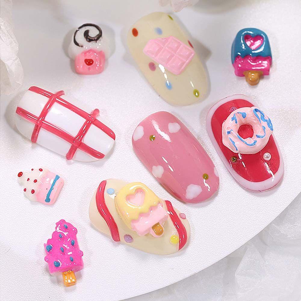 PRESTON Phụ Kiện Trang Trí Móng Tay Hình Que Kem / Trái Tim / Bánh Donut Phong Cách Nhật Bản DIY
