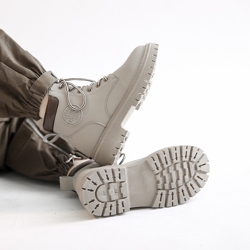 Giày Bốt Martin Da Lộn Gót Vừa Mũi Tròn Màu Vàng Thời Trang Cho Nữ