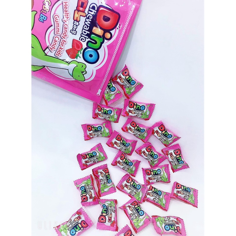 Kẹo dâu tây dino Chewable straberry, cung cấp cho trẻ các vitamin C, B1, B2 và Kẽm -nhập khẩu hàn quốc
