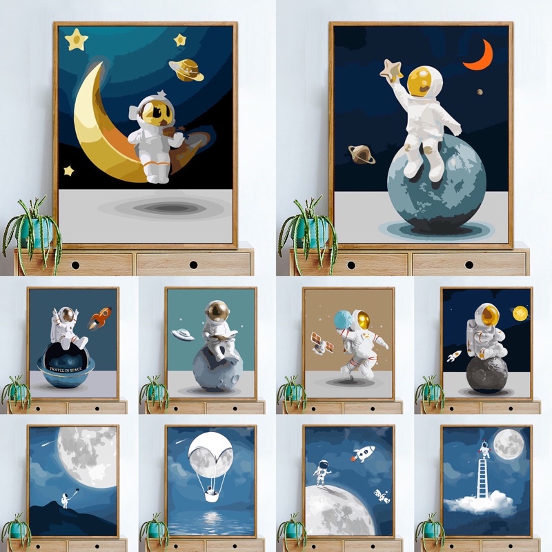 Order tranh số hoá tự tô đã căng khung phi hành gia vũ trụ đáng yêu Moly House